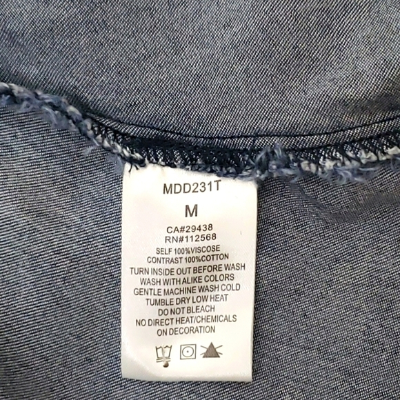 Miss Me Denim Chambray Blue Mini Flare Dress Skater Western Size M Rodeo. - Picture 6 of 12